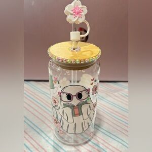 Cute Ghost Glass Tumbler with Straw